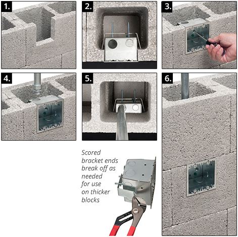 how to secure electrical box inside conder block|cement block wall electrical outlets.